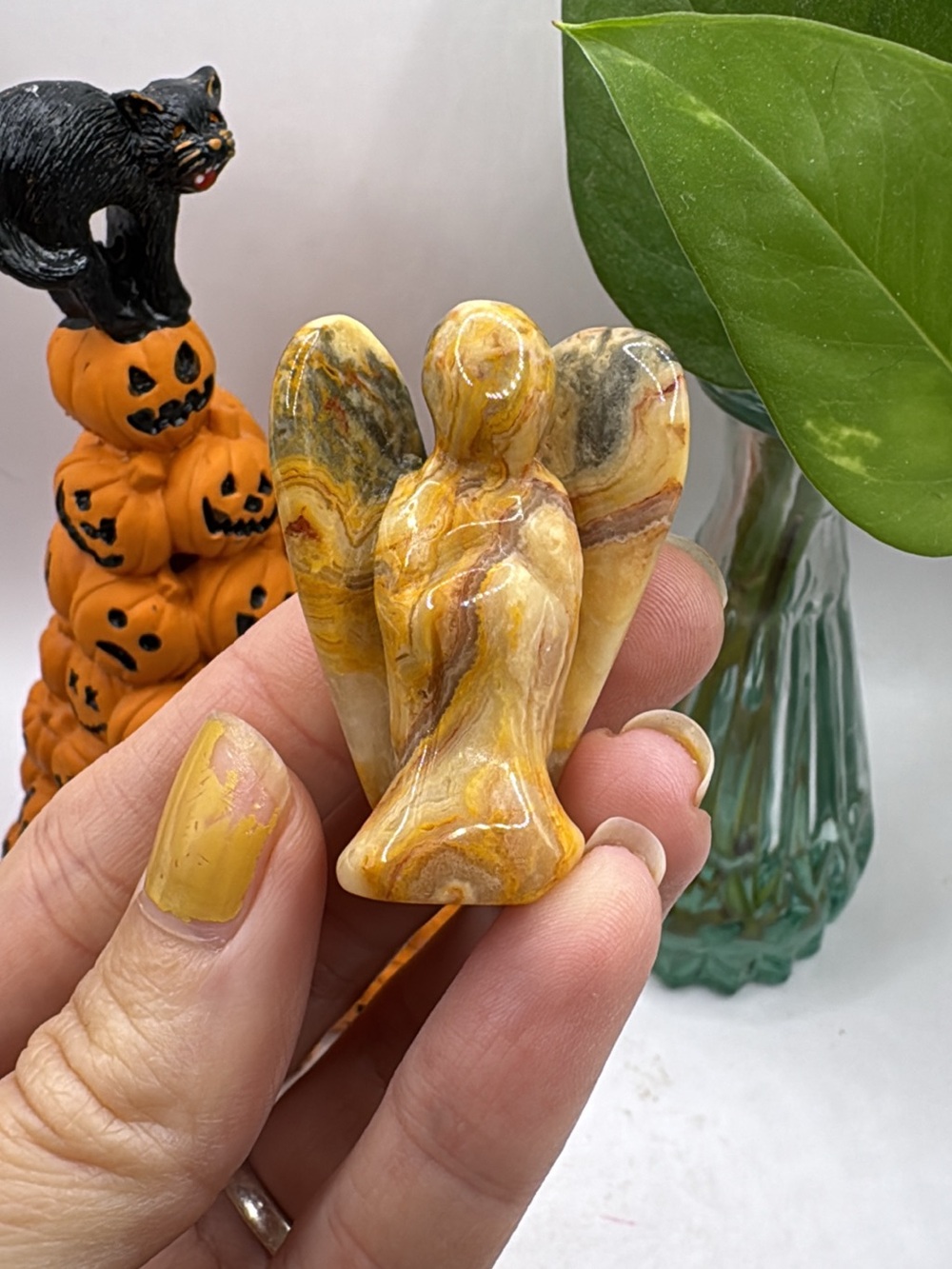 Hand-Carved crazy lace agate Angel Figurine - Decorative Home Accent